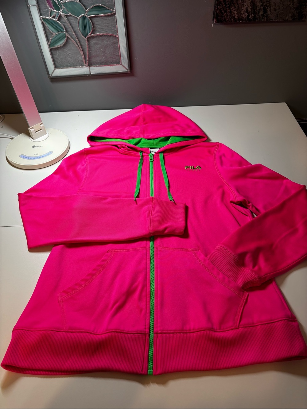 Fila Hot Pink Zip-Up Hoodie with Green Trim